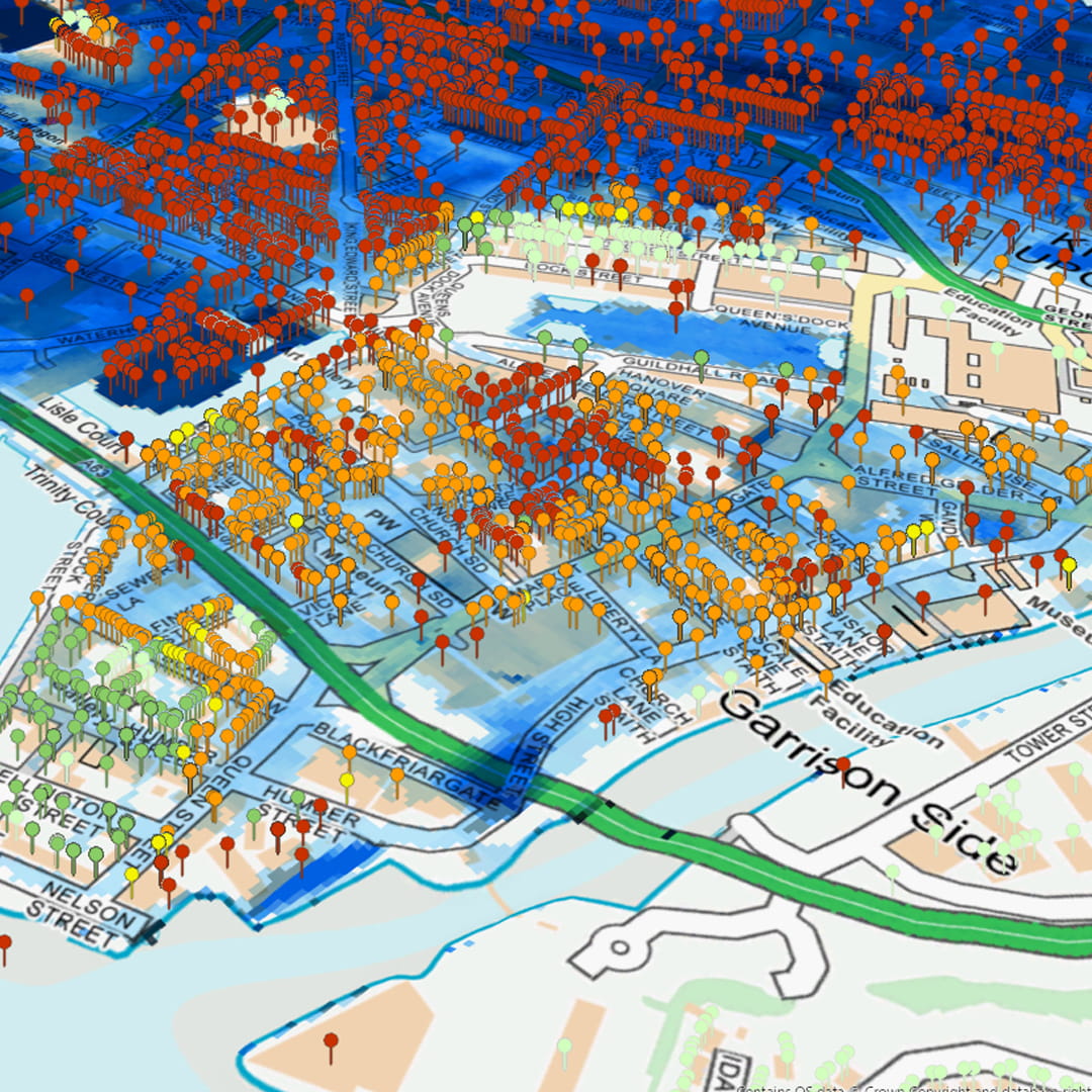 Colour coded map shows properties at risk of flooding