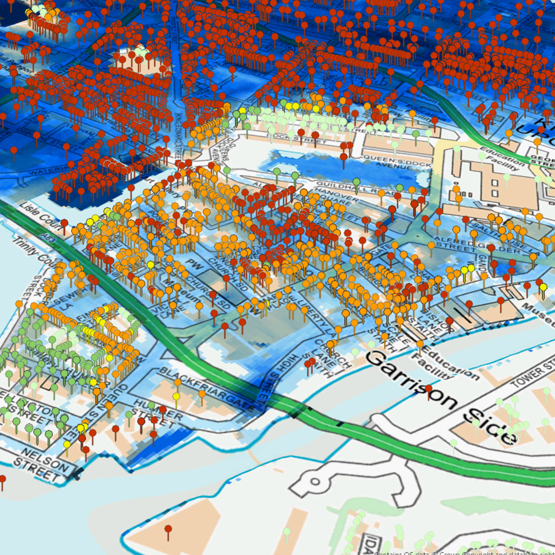 Colour coded map shows properties at risk of flooding