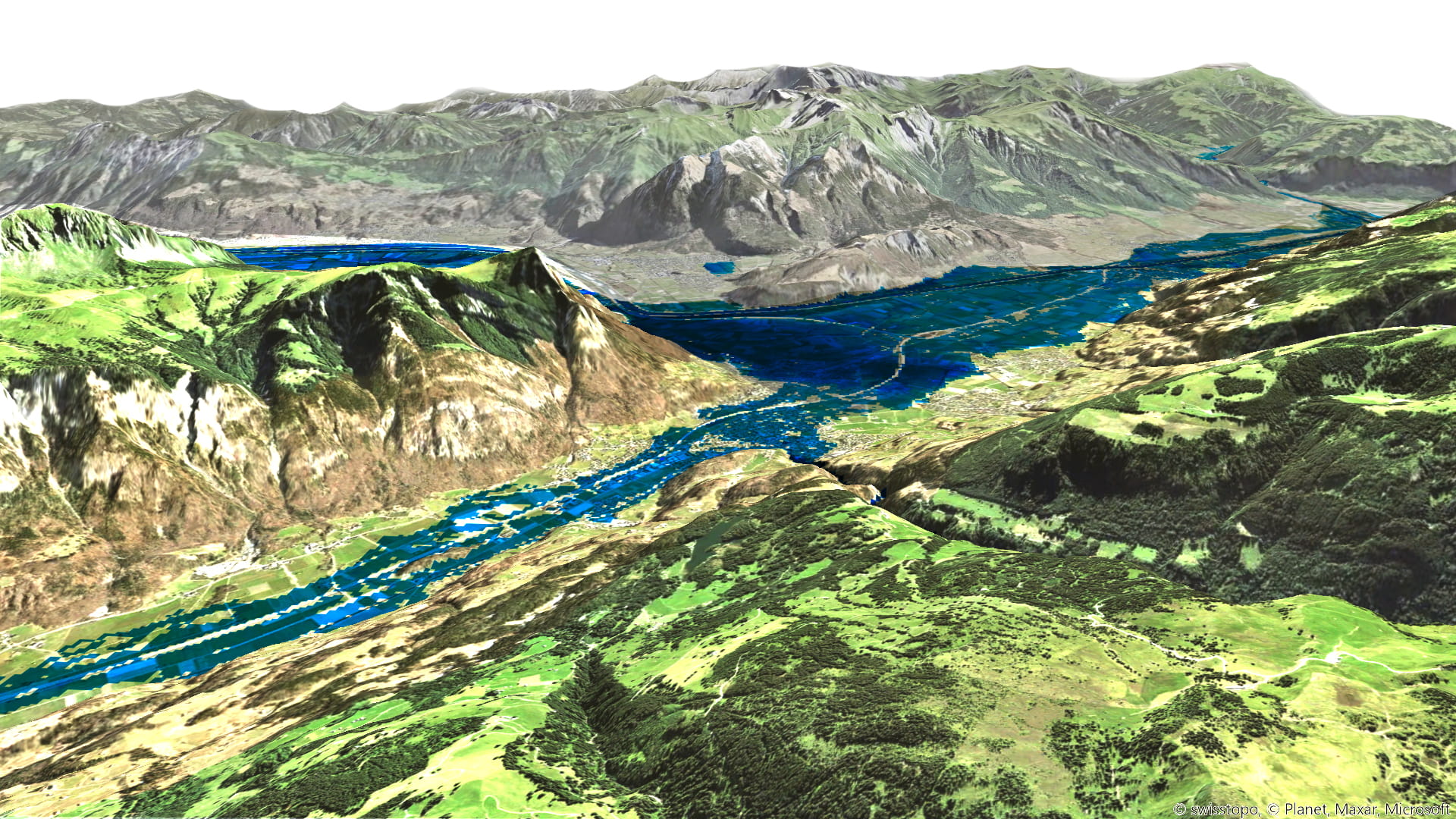 An image of geographic terrain to illustrate the work of GIS specialists to carry out flood mapping