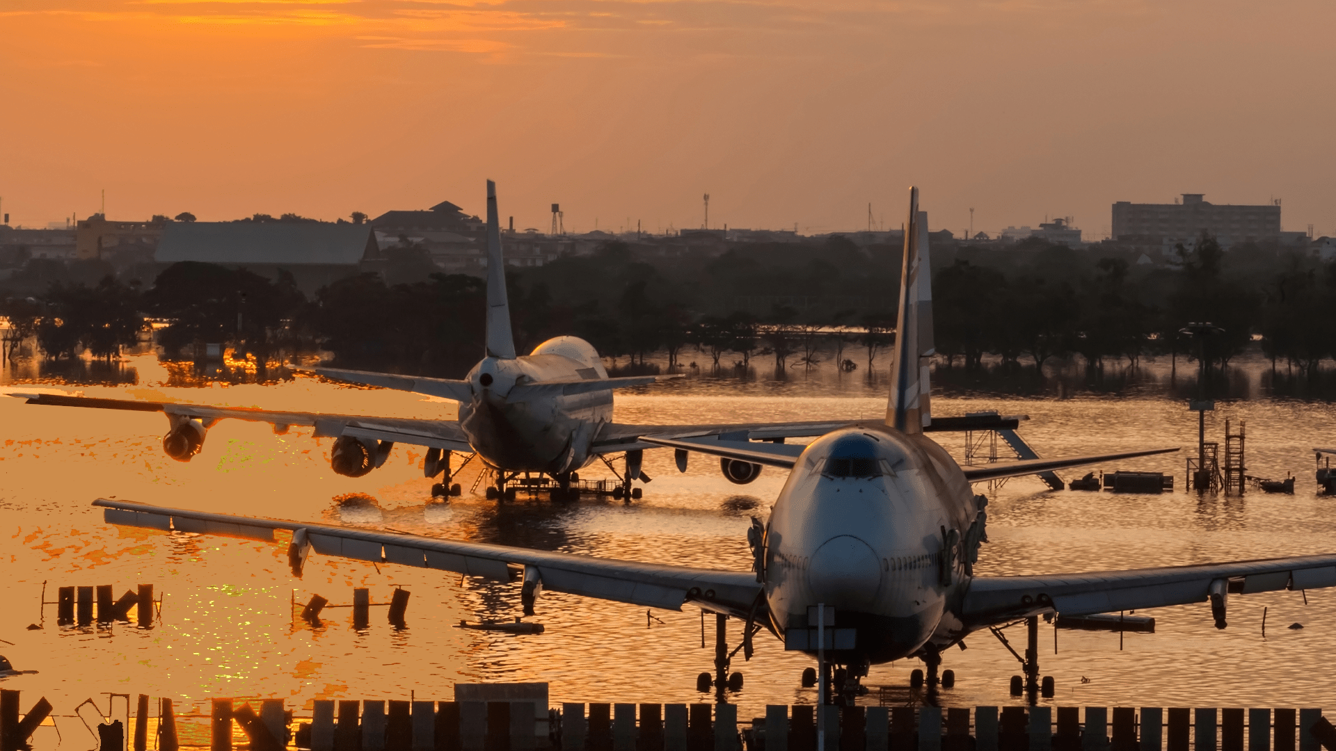an aircraft on a flooded runway