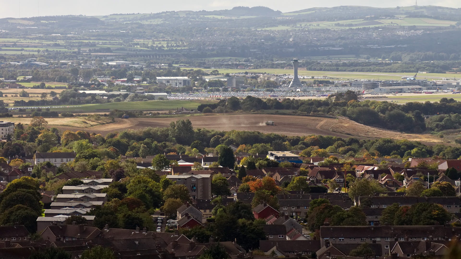 an aerial view of Edinburgh airport and East Craigs region