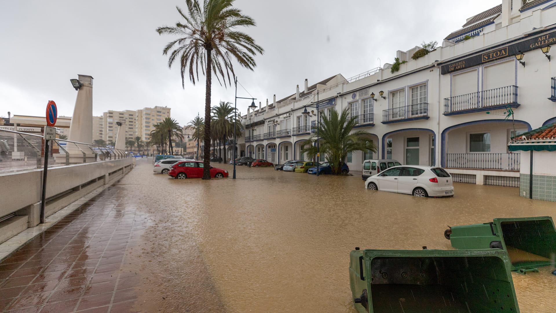 a deserted street in southeastern Spain after flash flooding has occurred