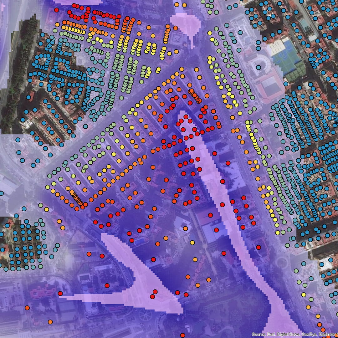 This map shows the risk score rating of property locations