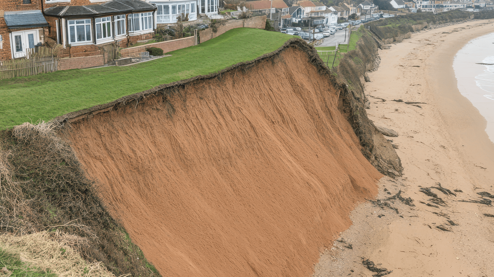 houses near cliffside at risk of coastal erosion