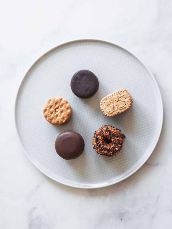 Girl Scout cookies on a plate