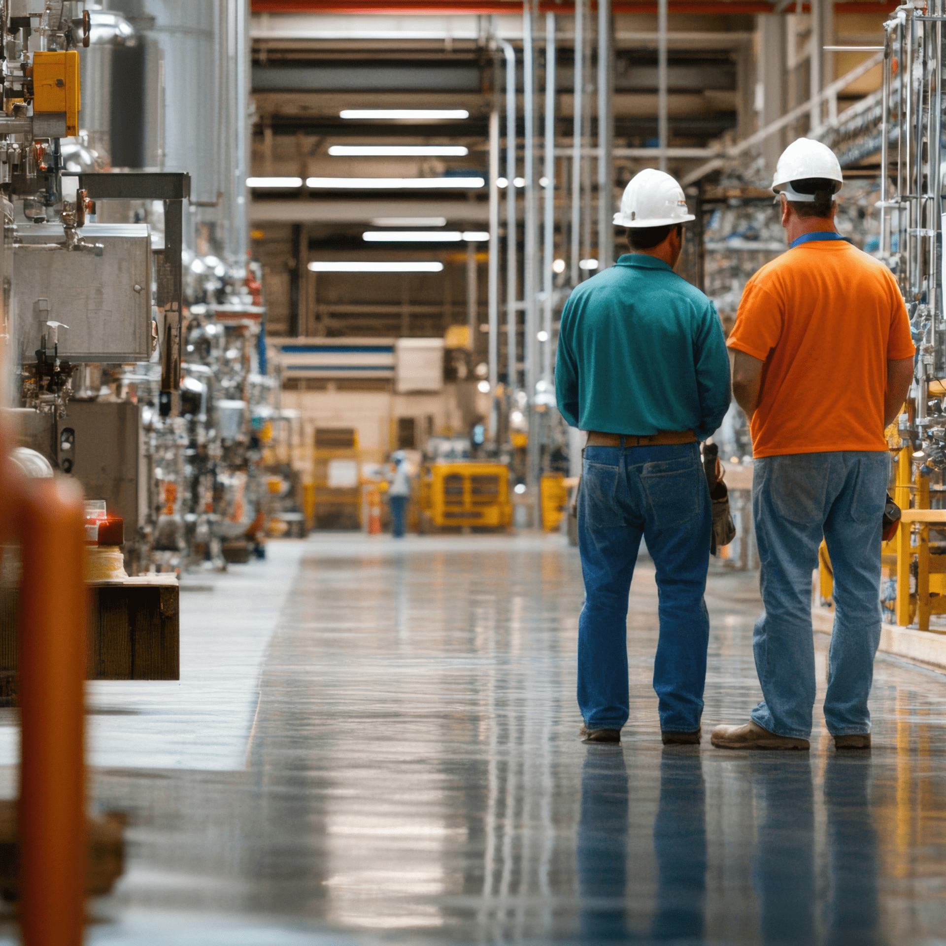 Engineers discuss manufacturing projects in the plant