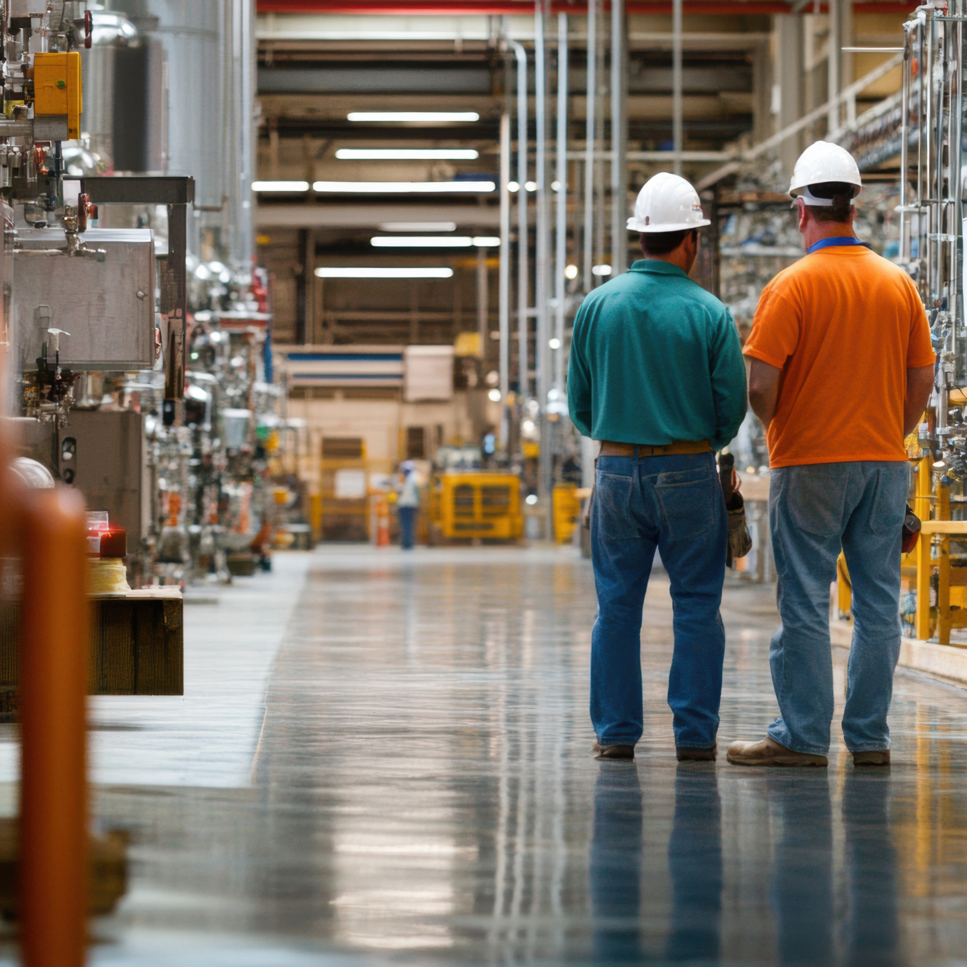 Engineers discuss manufacturing projects in the plant