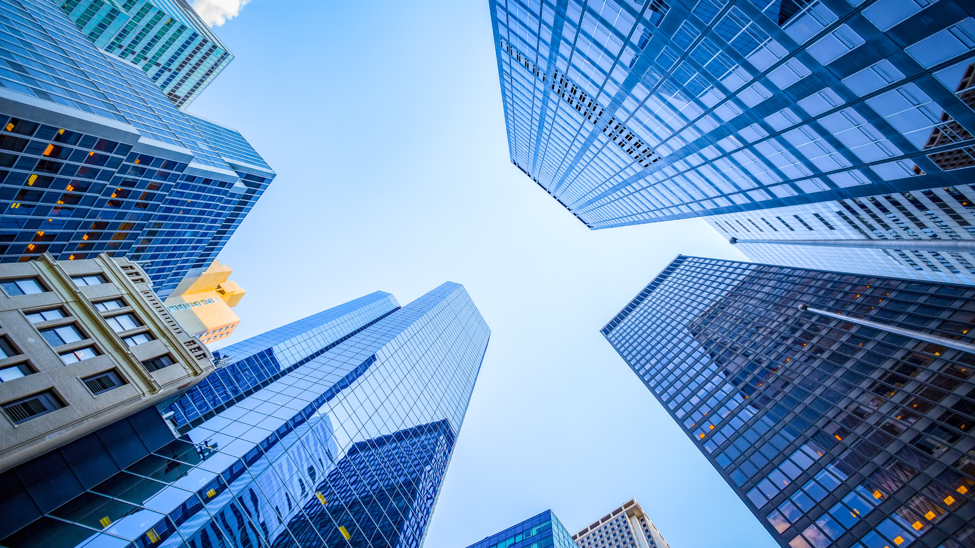 A downtown area of large buildings
