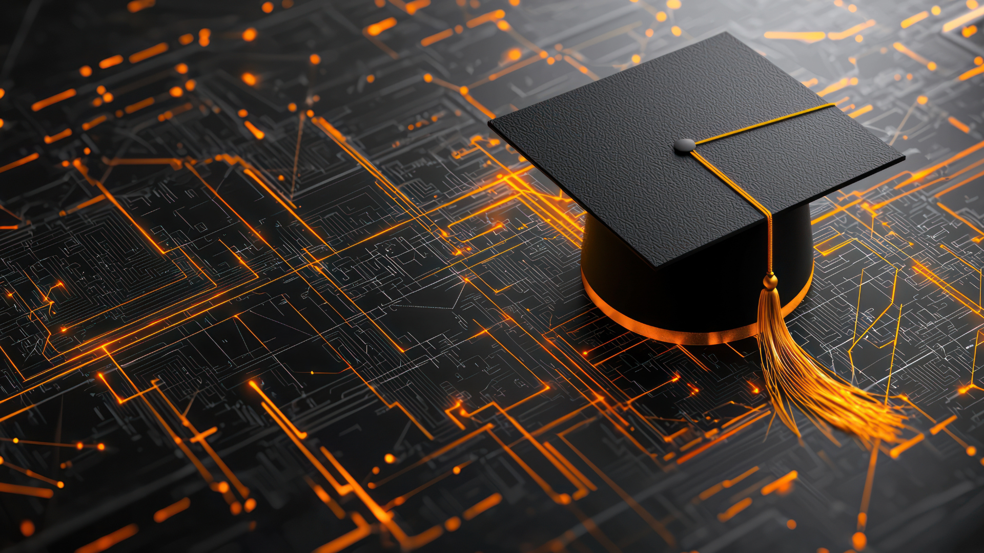 Graduation cap on a black and gold digital background