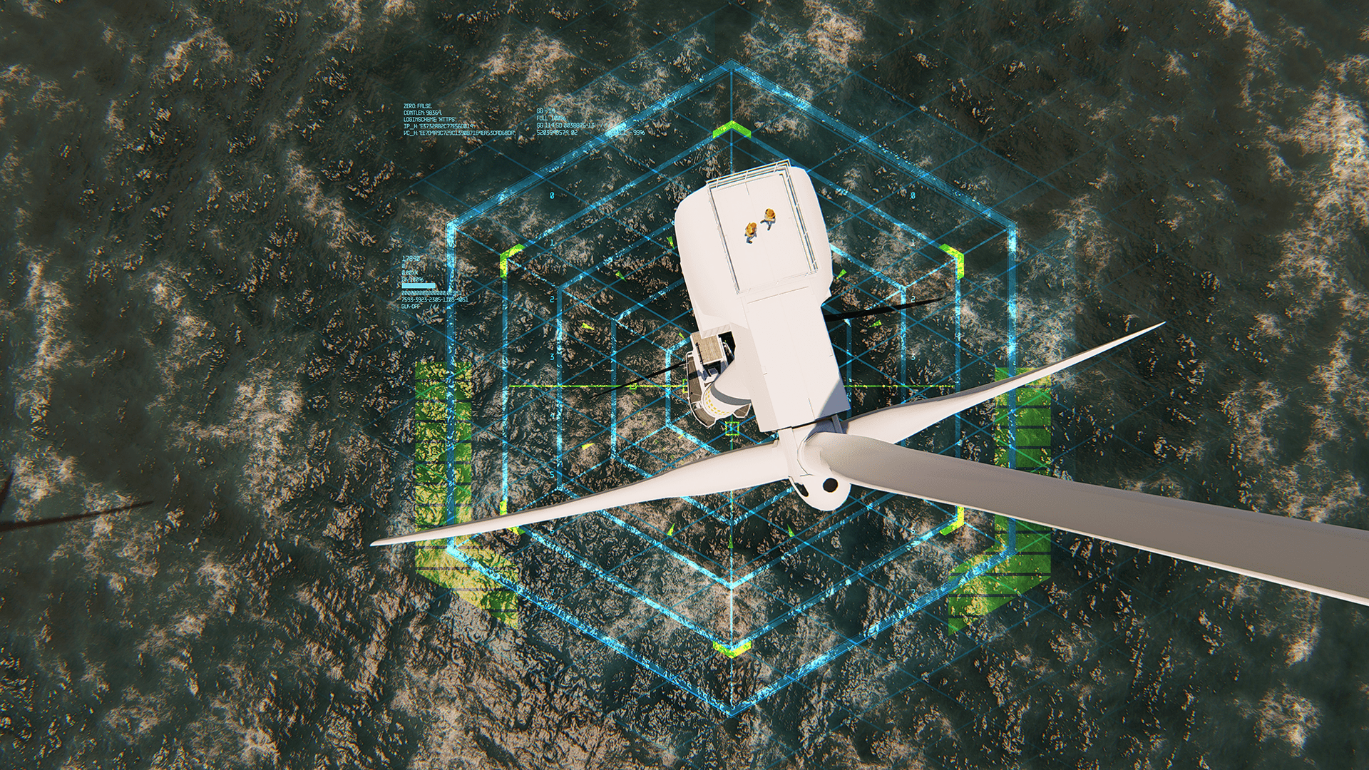 aerial view of an offshore wind turbine