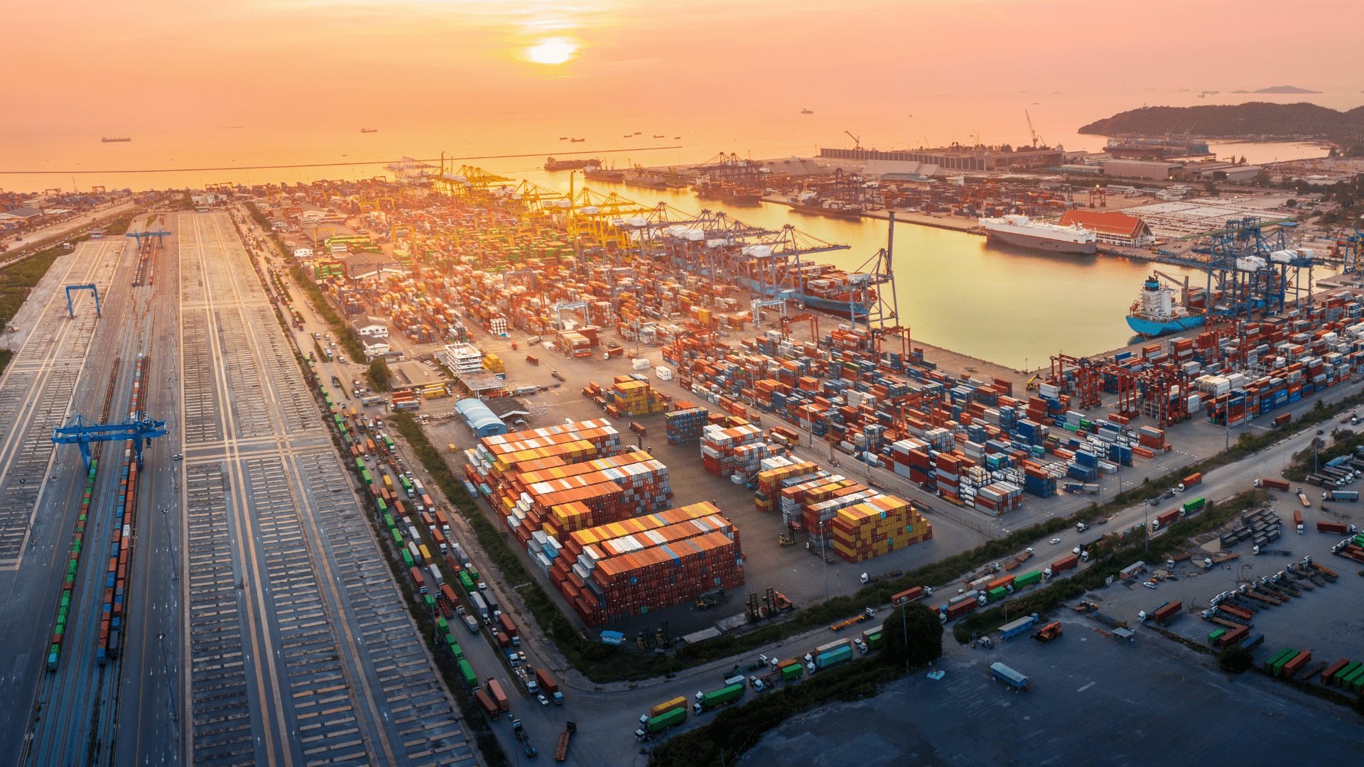 Port with goods deposit aerial view