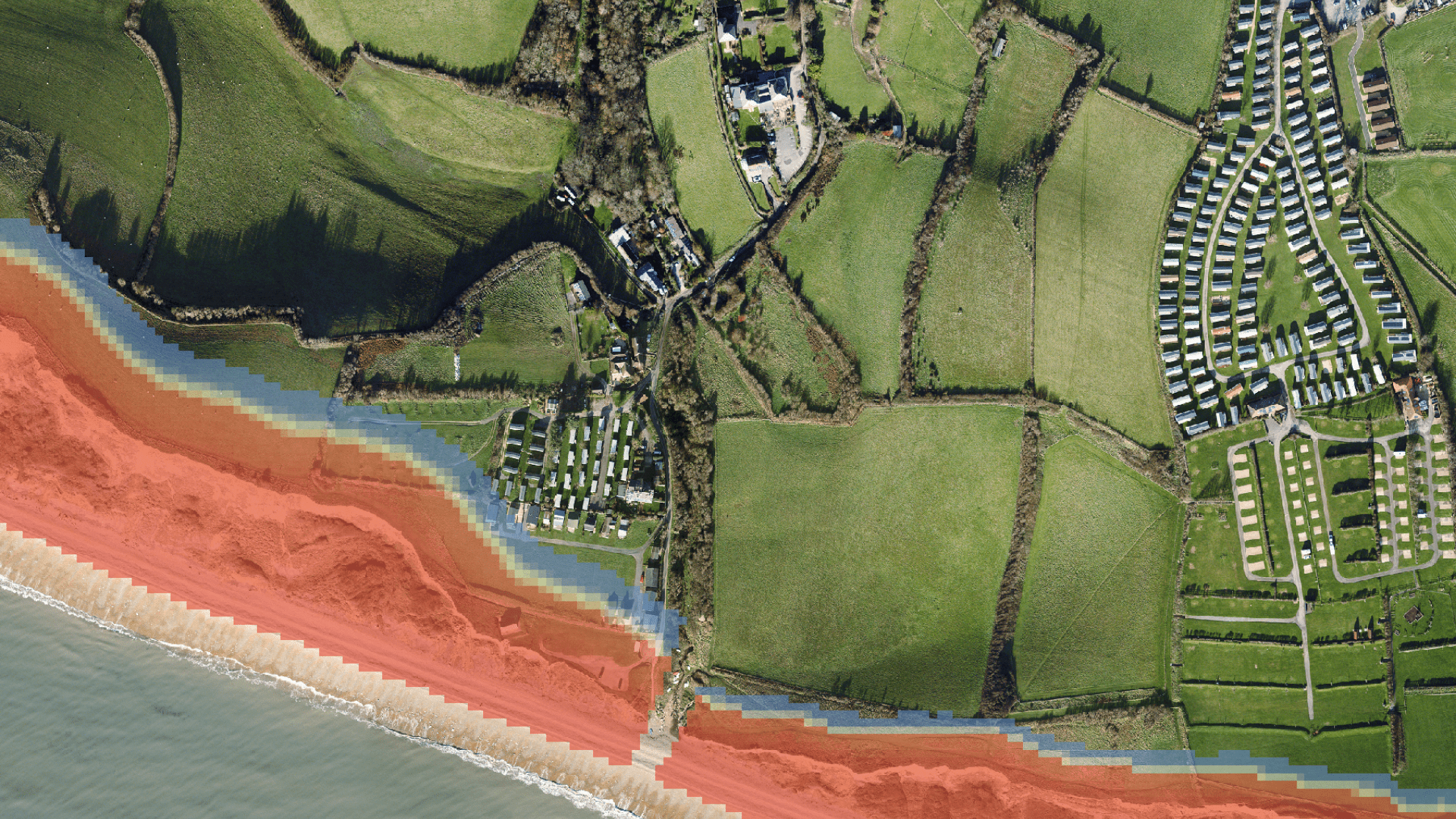 Coastal image with overlay showing erosion risk