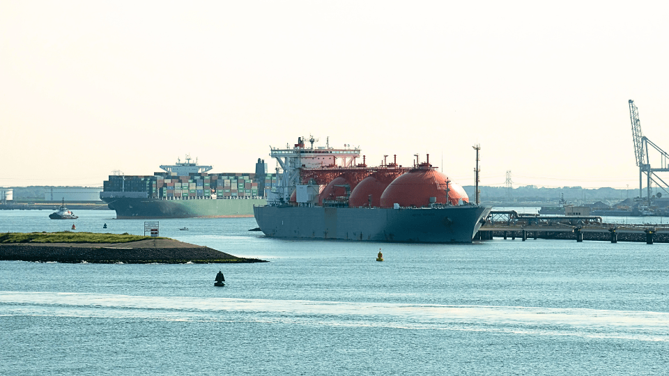 An LNG ship leaving port