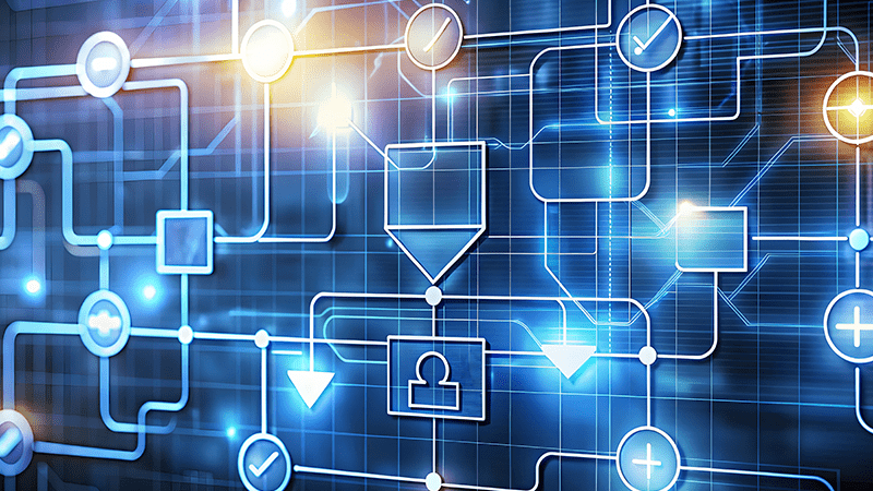 Flowchart with Arrows Illustrating Processes and Complexity